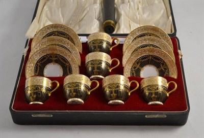 Lot 71 - A Worcester six setting coffee service (cased, faults), a Georgian scent phial and a telescope