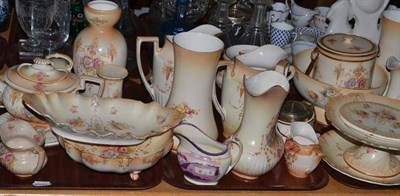 Lot 72 - Three trays of Crown Devon Fielding Spring pattern ceramics including various teapots, vases,...