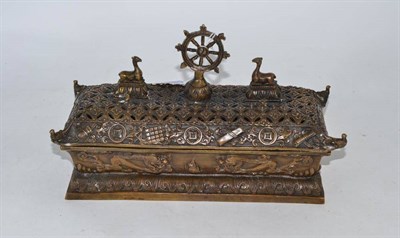 Lot 78 - A Chinese bronze censor of unusual rectangular shape, 29cm long, 11.5cm wide, 18cm high overall