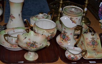 Lot 81 - Two trays of Crown Devon Fielding Wick pattern ceramics including various teapots, vases, jugs etc