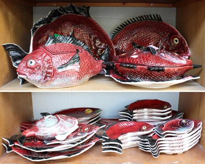 Lot 360 - A Portuguese Faience Fish Service, 20th...