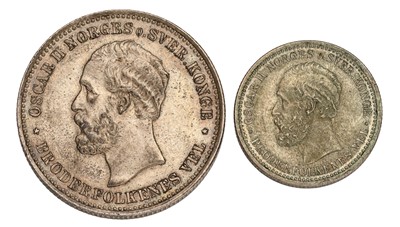 Lot 124 - Norway, 2 Kroner 1890, obv. Oscar II facing...