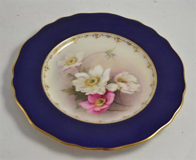 Lot 93 - A Royal Worcester blue ground cabinet plate signed Seabright, 23cm wide