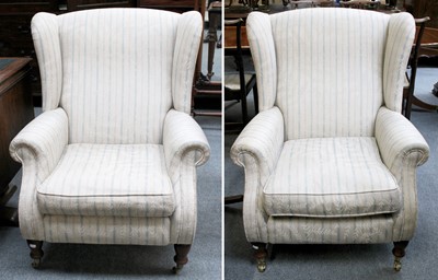 Lot 59 - A Pair of Modern Wing Back Armchairs, with...