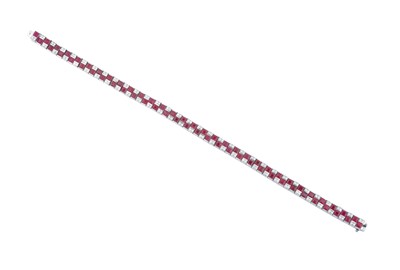 Lot 2285 - A Ruby and Diamond Bracelet the checkerboard...