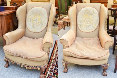 Lot 165 - A Pair of George III Style Wing Back Armchairs...