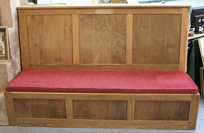 Lot 1284 - A Modern Oak Box Settle, 198cm by 90cm by 121cm
