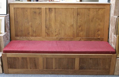 Lot 1285 - A Modern Oak Box Settle, 198cm by 90cm by 121cm