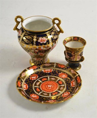 Lot 105 - A Royal Crown Derby vase, campana vase and a saucer dish