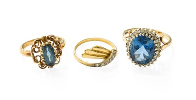 Lot 364 - A 9 Carat Gold Blue Topaz and Diamond Cluster...