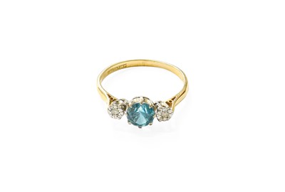 Lot 370 - A Blue Zircon and Diamond Three Stone Ring,...