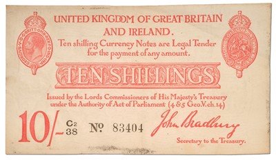 Lot 428 - Treasury Issue, 10 Shillings Note, second...