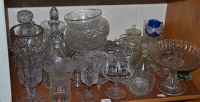 Lot 120 - A shelf of assorted cut and other glass ware including a comport, etc