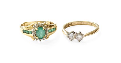 Lot 322 - A 14 Carat Gold Emerald and Diamond Cluster...