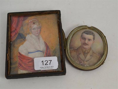 Lot 127 - Miniature portrait of a lady and a miniature portrait of Lieutenant Jack Schofield (d. 1917) (2)