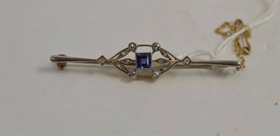 Lot 140 - A sapphire and diamond bar brooch