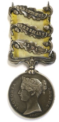 Lot 22 - A Crimea Medal 1854, with three clasps ALMA,...