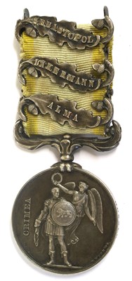 Lot 22 - A Crimea Medal 1854, with three clasps ALMA,...