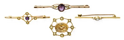 Lot 357 - Four Brooches, comprising of a citrine and...