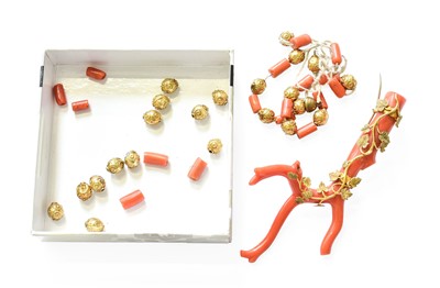 Lot 413 - A Coral Brooch, the branch form overlaid with...