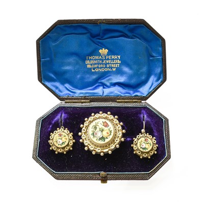 Lot 430 - A Victorian Enamel Brooch and Earring Suite,...