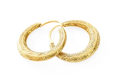 Lot 419 - A Pair of Hoop Earrings, formed of tapered...