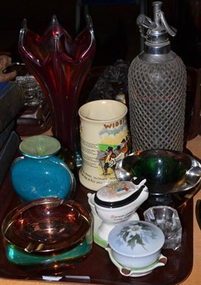Lot 149 - A Medina art glass vase, three vintage glass ashtrays, a Widdicombe Fair mug, etc