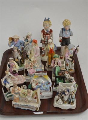Lot 155 - A tray of sixteen assorted Fairings, figurines, spill holders, etc, including Conta & Boehme