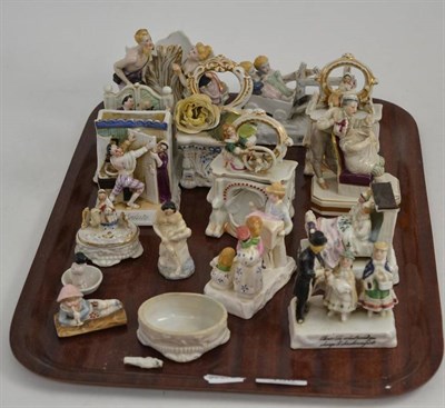 Lot 156 - A tray of sixteen assorted Fairings, figurines, spill holders, etc, including Conta & Boehme