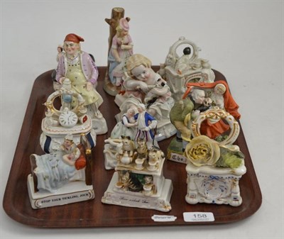 Lot 158 - A tray of fourteen assorted Fairings, figurines, spill holders, etc, including Conta & Boehme