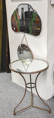 Lot 1277 - A Vintage Mirror Top Wrought Iron Bar Table,...