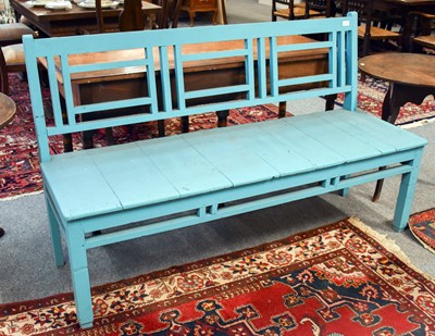 Lot 1273 - A Blue Painted Bench, with a slatted back rest...