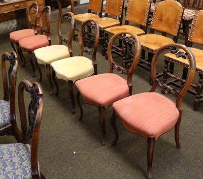 Lot 1365 - A Set of Six Victorian Balloon Back Salon Chairs