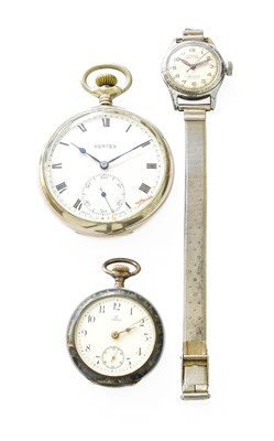 Lot 411 - A Lady's Silver Fob Omega Fob Watch, case...