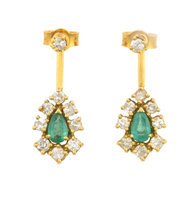 Lot 2098 - A Pair of 18 Carat Gold Emerald and Diamond...