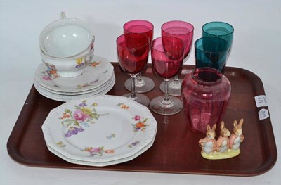 Lot 171 - Beswick Flopsy, Mopsy and Cotton Tail, gold back stamp, cranberry glasses, Rosenthal teaware etc