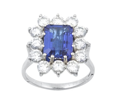 Lot 2234 - A Platinum Tanzanite and Diamond Cluster Ring...