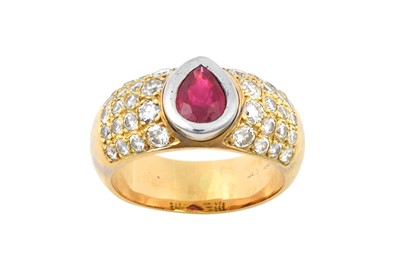 Lot 2251 - A Ruby and Diamond Ring the pear cut ruby in a...