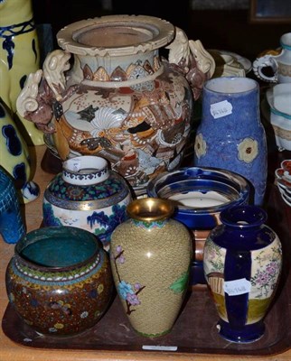Lot 176 - A Japanese koro, a vase, two Cloisonne vases, Doulton vase, tabacco jar, vase