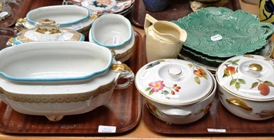 Lot 181 - Two Worcester tureens, two green glaze plates, a Crown Derby plate jug and a quantity of...