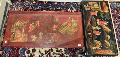 Lot 1182 - A Red Lacquer Chinoiserie Decorated Table,...