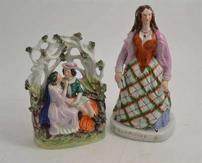 Lot 189 - Staffordshire figure Eliza Cook, 26cm and another arbour group, 20cm (2)