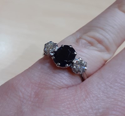 Lot 2166 - An 18 Carat White Gold Sapphire and Diamond...