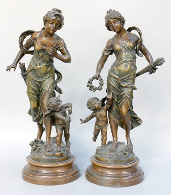 Lot 303 - A Pair of Bronzed Spelter Figures, 47cm high