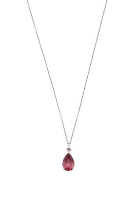 Lot 2271 - A Pink Tourmaline and Diamond Pendant on Chain...