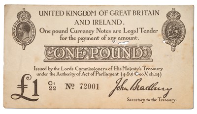 Lot 426 - Treasury Issue, £1 Note, second Bradbury issue,...