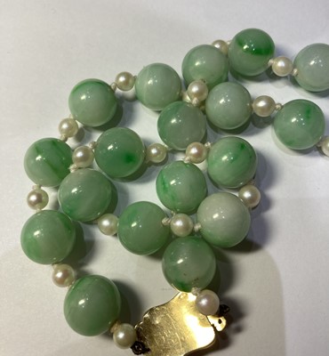 Lot 469 - A Jade Bead and Cultured Pearl Necklace,...