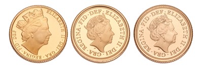 Lot 286 - 3x Elizabeth II, Proof Quarter Sovereigns,...