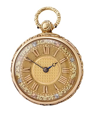 Lot 2199 - French: An 18 Carat Gold Cylinder Pocket Watch,...