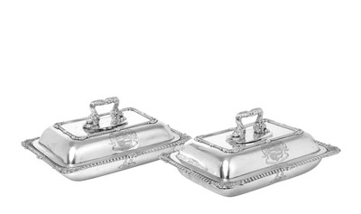 Lot 191 - A Pair of George III Silver Entrée-Dishes, Covers and Associated Handles